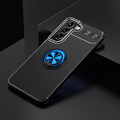 Custodia Silicone Ultra Sottile Morbida Cover con Magnetico Anello Supporto A02 per Samsung Galaxy S21 FE 5G Blu e Nero