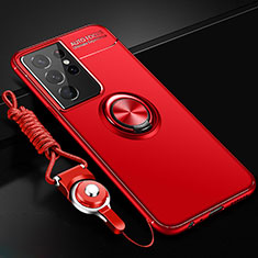 Custodia Silicone Ultra Sottile Morbida Cover con Magnetico Anello Supporto A02 per Samsung Galaxy S21 Ultra 5G Rosso