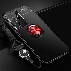 Custodia Silicone Ultra Sottile Morbida Cover con Magnetico Anello Supporto A02 per Samsung Galaxy S22 Ultra 5G Rosso e Nero
