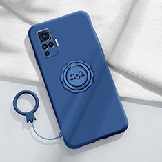 Custodia Silicone Ultra Sottile Morbida Cover con Magnetico Anello Supporto A02 per Vivo X51 5G Blu