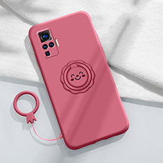 Custodia Silicone Ultra Sottile Morbida Cover con Magnetico Anello Supporto A02 per Vivo X51 5G Rosso Rosa