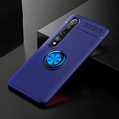 Custodia Silicone Ultra Sottile Morbida Cover con Magnetico Anello Supporto A02 per Xiaomi Mi 10 Pro Blu