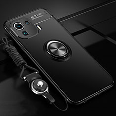 Custodia Silicone Ultra Sottile Morbida Cover con Magnetico Anello Supporto A02 per Xiaomi Mi 11 Pro 5G Nero