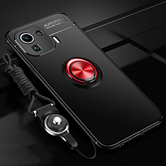 Custodia Silicone Ultra Sottile Morbida Cover con Magnetico Anello Supporto A02 per Xiaomi Mi 11 Pro 5G Rosso e Nero