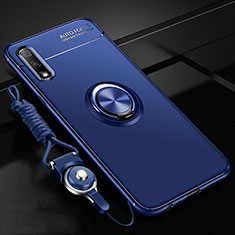 Custodia Silicone Ultra Sottile Morbida Cover con Magnetico Anello Supporto A03 per Huawei Honor 9X Blu