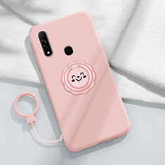 Custodia Silicone Ultra Sottile Morbida Cover con Magnetico Anello Supporto A03 per Oppo A31 Rosa