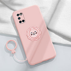 Custodia Silicone Ultra Sottile Morbida Cover con Magnetico Anello Supporto A03 per Oppo A52 Rosa