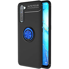 Custodia Silicone Ultra Sottile Morbida Cover con Magnetico Anello Supporto A03 per Oppo Reno3 Blu e Nero