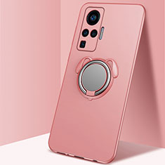 Custodia Silicone Ultra Sottile Morbida Cover con Magnetico Anello Supporto A03 per Vivo X50 Pro 5G Oro Rosa