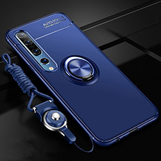 Custodia Silicone Ultra Sottile Morbida Cover con Magnetico Anello Supporto A03 per Xiaomi Mi 10 Pro Blu
