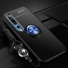 Custodia Silicone Ultra Sottile Morbida Cover con Magnetico Anello Supporto A03 per Xiaomi Mi 10 Pro Blu e Nero