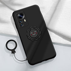 Custodia Silicone Ultra Sottile Morbida Cover con Magnetico Anello Supporto A03 per Xiaomi Mi 12 5G Nero