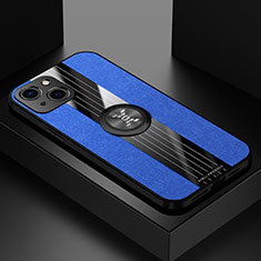 Custodia Silicone Ultra Sottile Morbida Cover con Magnetico Anello Supporto A04 per Apple iPhone 13 Mini Blu