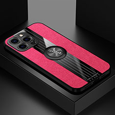 Custodia Silicone Ultra Sottile Morbida Cover con Magnetico Anello Supporto A04 per Apple iPhone 13 Pro Rosso