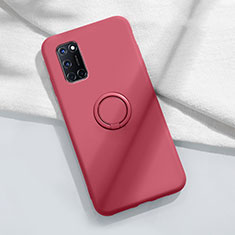 Custodia Silicone Ultra Sottile Morbida Cover con Magnetico Anello Supporto A04 per Oppo A72 Rosso Rosa