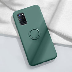 Custodia Silicone Ultra Sottile Morbida Cover con Magnetico Anello Supporto A04 per Oppo A92 Verde