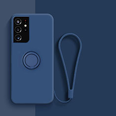 Custodia Silicone Ultra Sottile Morbida Cover con Magnetico Anello Supporto A04 per Samsung Galaxy S22 Ultra 5G Blu