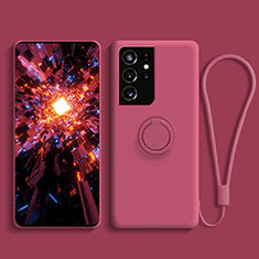 Custodia Silicone Ultra Sottile Morbida Cover con Magnetico Anello Supporto A04 per Samsung Galaxy S22 Ultra 5G Rosso Rosa