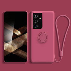 Custodia Silicone Ultra Sottile Morbida Cover con Magnetico Anello Supporto A04 per Samsung Galaxy S24 Ultra 5G Rosso Rosa