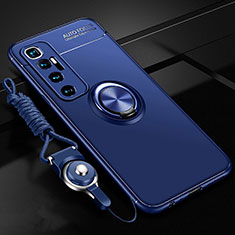 Custodia Silicone Ultra Sottile Morbida Cover con Magnetico Anello Supporto A04 per Xiaomi Mi 10 Ultra Blu