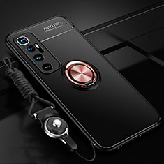 Custodia Silicone Ultra Sottile Morbida Cover con Magnetico Anello Supporto A04 per Xiaomi Mi 10 Ultra Oro e Nero