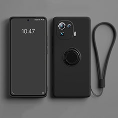 Custodia Silicone Ultra Sottile Morbida Cover con Magnetico Anello Supporto A04 per Xiaomi Mi 11 Pro 5G Nero