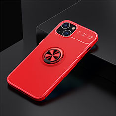 Custodia Silicone Ultra Sottile Morbida Cover con Magnetico Anello Supporto A05 per Apple iPhone 14 Plus Rosso