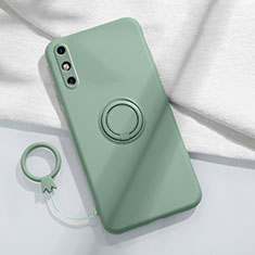 Custodia Silicone Ultra Sottile Morbida Cover con Magnetico Anello Supporto A05 per Huawei Enjoy 10e Ciano