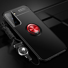 Custodia Silicone Ultra Sottile Morbida Cover con Magnetico Anello Supporto A05 per Samsung Galaxy S21 5G Rosso e Nero