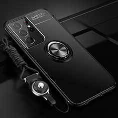 Custodia Silicone Ultra Sottile Morbida Cover con Magnetico Anello Supporto A05 per Samsung Galaxy S21 Ultra 5G Nero