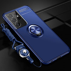 Custodia Silicone Ultra Sottile Morbida Cover con Magnetico Anello Supporto A05 per Samsung Galaxy S23 Ultra 5G Blu