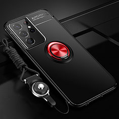 Custodia Silicone Ultra Sottile Morbida Cover con Magnetico Anello Supporto A05 per Samsung Galaxy S24 Ultra 5G Rosso e Nero