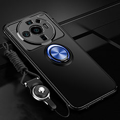 Custodia Silicone Ultra Sottile Morbida Cover con Magnetico Anello Supporto A05 per Xiaomi Mi 12 Ultra 5G Blu e Nero