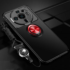 Custodia Silicone Ultra Sottile Morbida Cover con Magnetico Anello Supporto A05 per Xiaomi Mi 12S Ultra 5G Rosso e Nero
