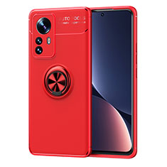 Custodia Silicone Ultra Sottile Morbida Cover con Magnetico Anello Supporto A05 per Xiaomi Mi 12X 5G Rosso
