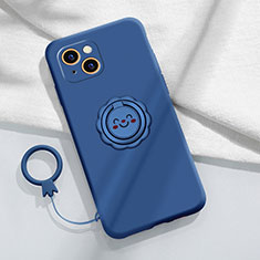 Custodia Silicone Ultra Sottile Morbida Cover con Magnetico Anello Supporto A06 per Apple iPhone 13 Mini Blu