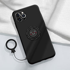 Custodia Silicone Ultra Sottile Morbida Cover con Magnetico Anello Supporto A06 per Apple iPhone 13 Pro Nero
