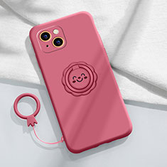 Custodia Silicone Ultra Sottile Morbida Cover con Magnetico Anello Supporto A06 per Apple iPhone 13 Rosso