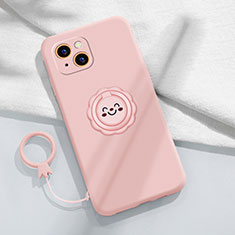 Custodia Silicone Ultra Sottile Morbida Cover con Magnetico Anello Supporto A06 per Apple iPhone 14 Plus Rosa