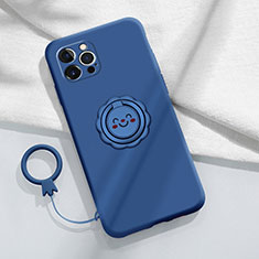 Custodia Silicone Ultra Sottile Morbida Cover con Magnetico Anello Supporto A06 per Apple iPhone 14 Pro Blu
