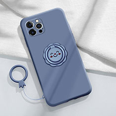 Custodia Silicone Ultra Sottile Morbida Cover con Magnetico Anello Supporto A06 per Apple iPhone 14 Pro Grigio Lavanda