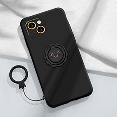 Custodia Silicone Ultra Sottile Morbida Cover con Magnetico Anello Supporto A06 per Apple iPhone 15 Plus Nero