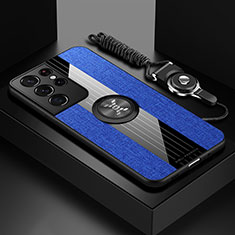 Custodia Silicone Ultra Sottile Morbida Cover con Magnetico Anello Supporto A06 per Samsung Galaxy S21 Ultra 5G Blu
