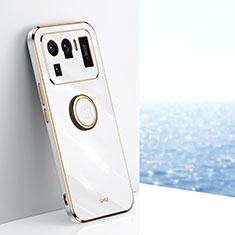 Custodia Silicone Ultra Sottile Morbida Cover con Magnetico Anello Supporto A06 per Xiaomi Mi 11 Ultra 5G Bianco