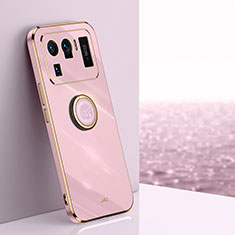 Custodia Silicone Ultra Sottile Morbida Cover con Magnetico Anello Supporto A06 per Xiaomi Mi 11 Ultra 5G Rosa