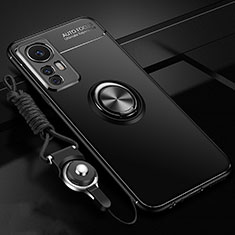 Custodia Silicone Ultra Sottile Morbida Cover con Magnetico Anello Supporto A06 per Xiaomi Mi 12 5G Nero