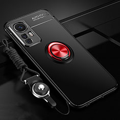 Custodia Silicone Ultra Sottile Morbida Cover con Magnetico Anello Supporto A06 per Xiaomi Mi 12 5G Rosso e Nero