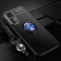 Custodia Silicone Ultra Sottile Morbida Cover con Magnetico Anello Supporto A06 per Xiaomi Mi 12 Pro 5G Blu e Nero