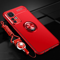 Custodia Silicone Ultra Sottile Morbida Cover con Magnetico Anello Supporto A06 per Xiaomi Mi 12 Pro 5G Rosso
