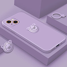 Custodia Silicone Ultra Sottile Morbida Cover con Magnetico Anello Supporto A07 per Apple iPhone 13 Mini Viola